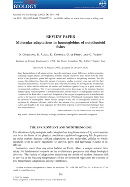 REVIEW PAPER Molecular Adaptations in Haemoglobins of Notothenioid ﬁshes