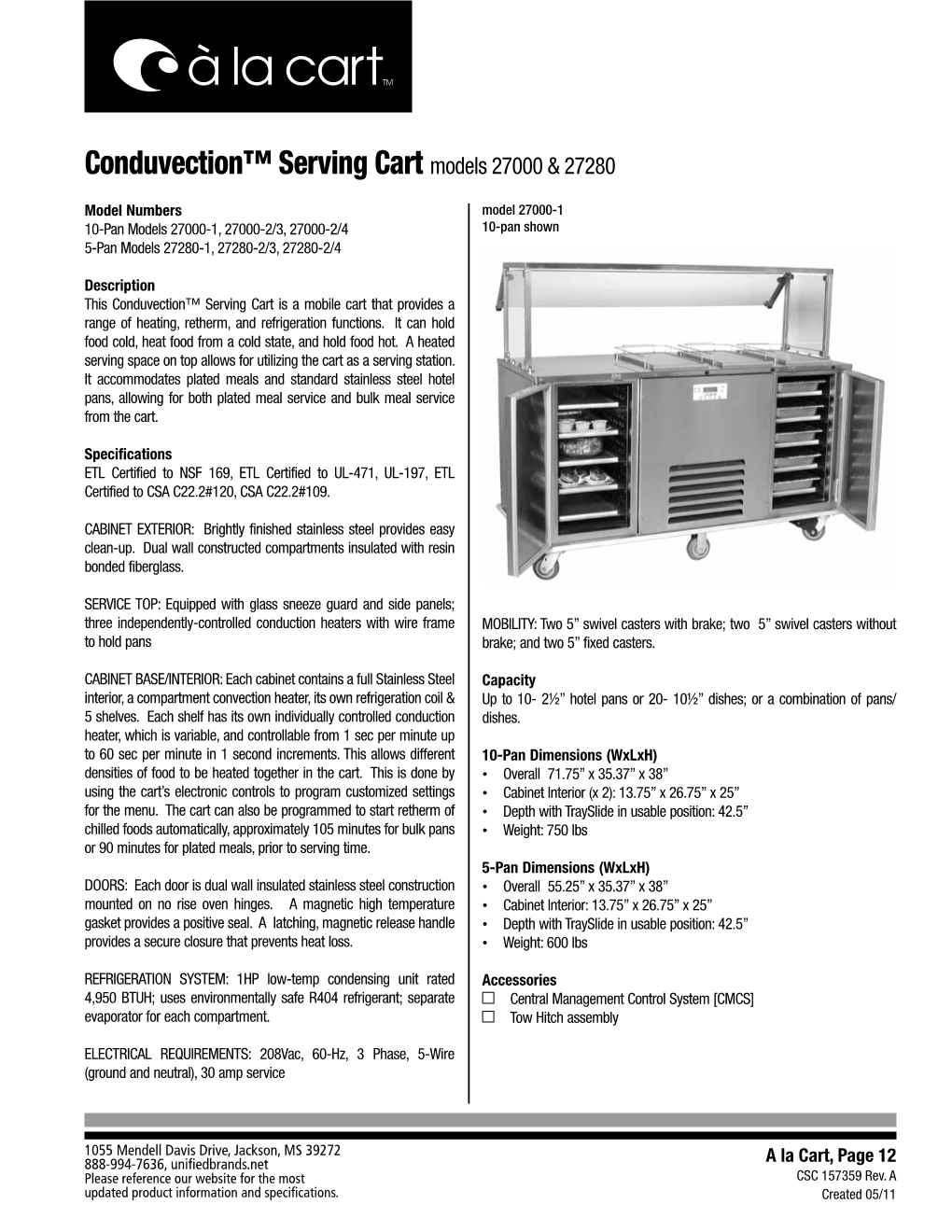 Conduvection™ Serving Cart Models 27000 & 27280