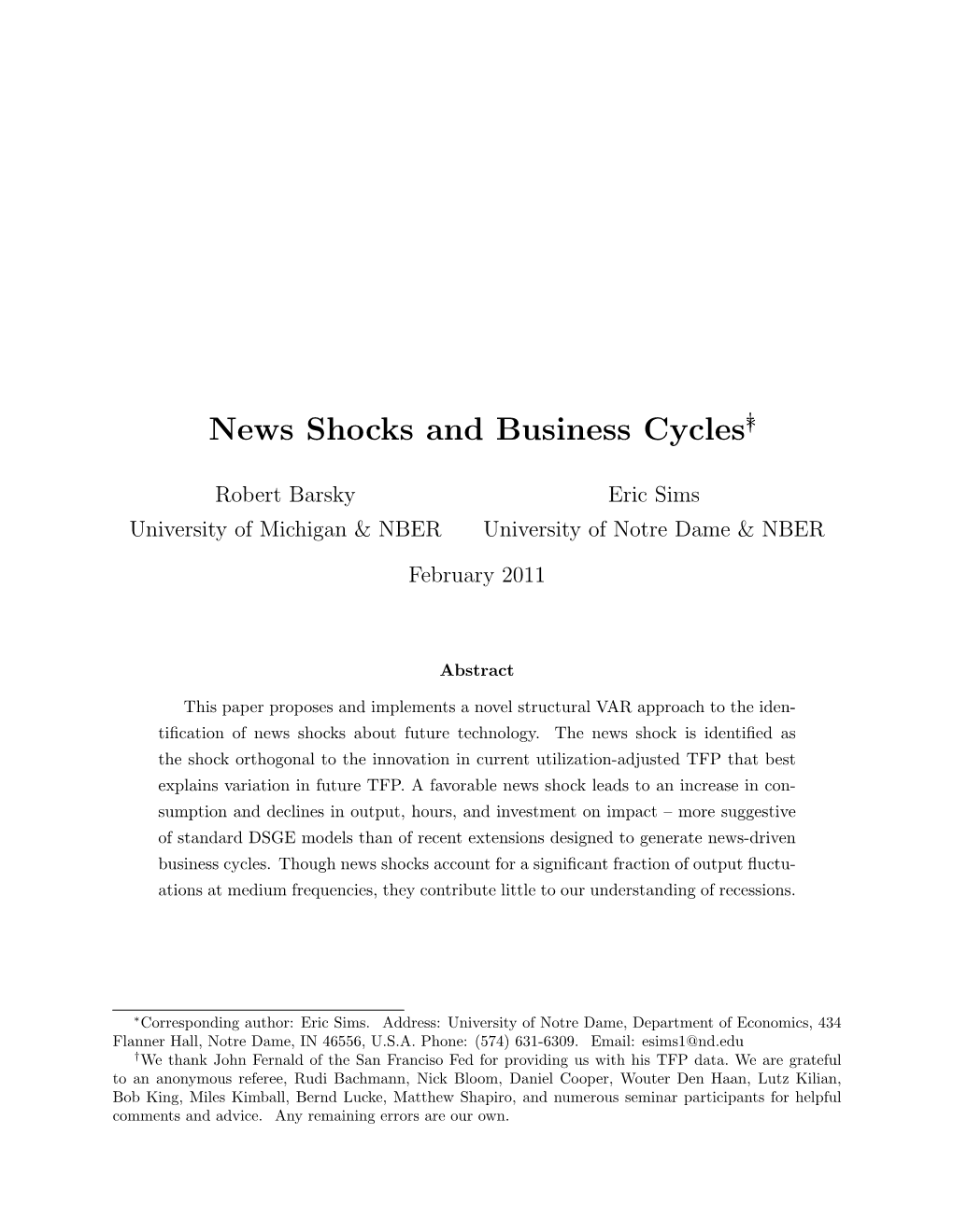 News Shocks and Business Cycles∗†