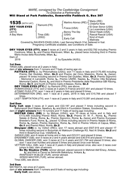 MARE, Consigned by the Castlebridge Consignment to Dissolve a Partnership Will Stand at Park Paddocks, Somerville Paddock O, Box 307