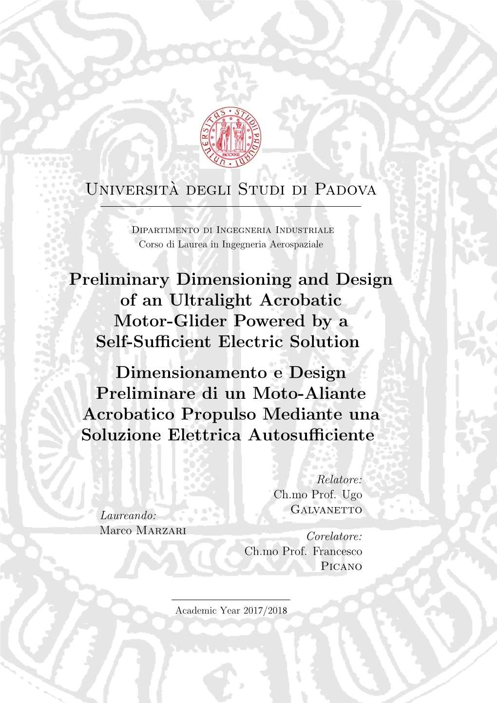 Universit`A Degli Studi Di Padova Preliminary