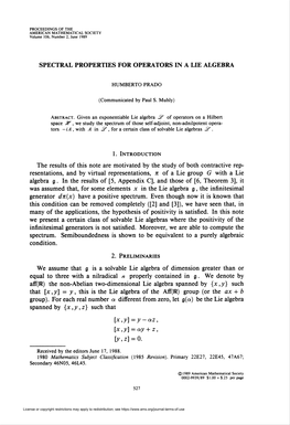 Spectral Properties for Operators in a Lie Algebra