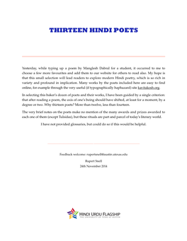Thirteen Hindi Poets