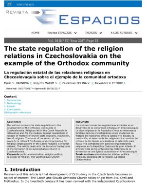 The State Regulation of the Religion Relations in Czechoslovakia on the Example of the Orthodox Community