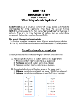 Chemistry of Carbohydrates” ______