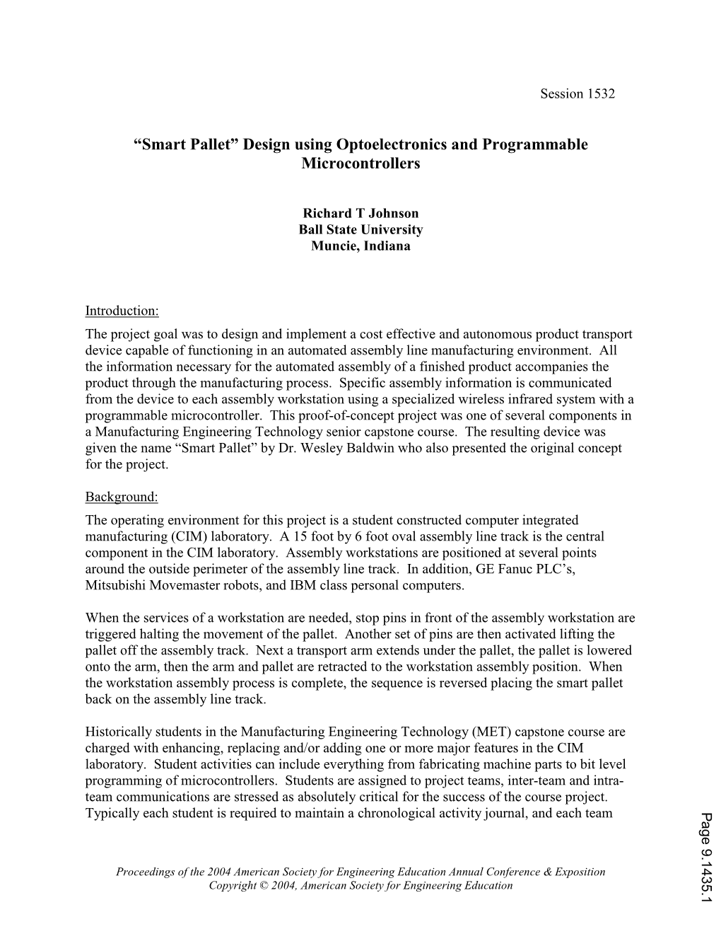 “Smart Pallet” Design Using Optoelectronics and Programmable Microcontrollers