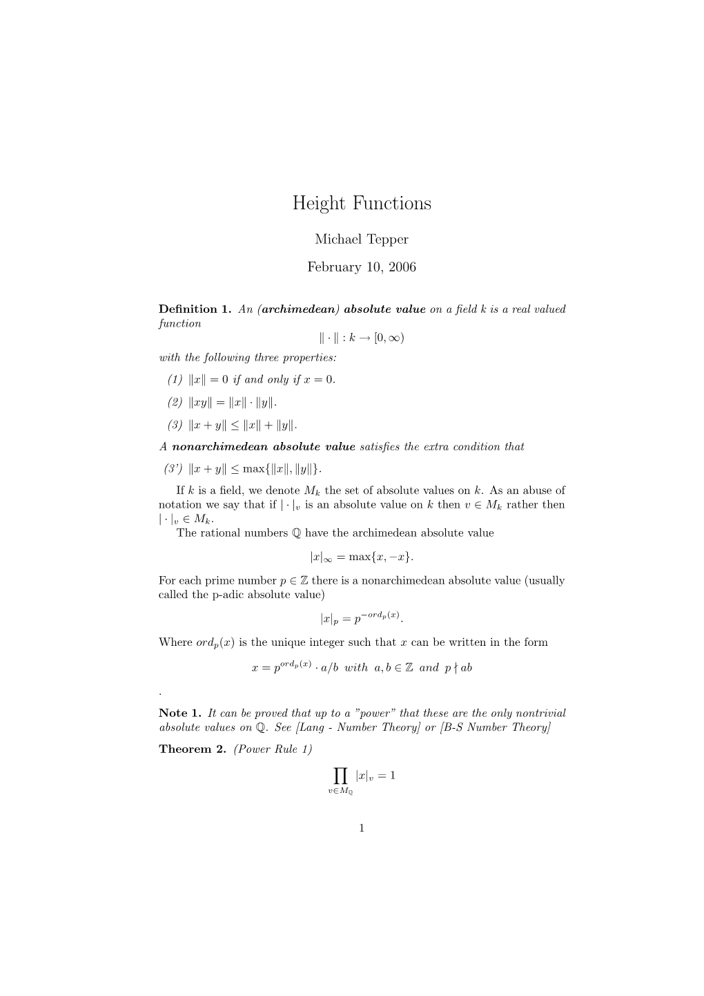 Height Functions