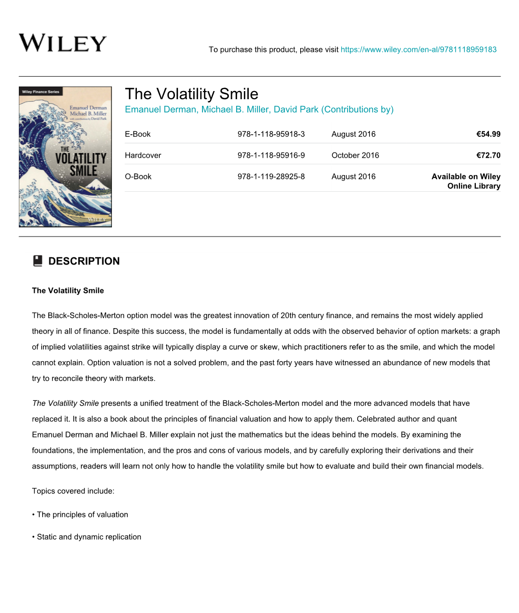 The Volatility Smile Emanuel Derman, Michael B