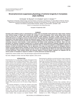 Brood Pheromone Suppresses Physiology of Extreme Longevity in Honeybees (Apis Mellifera)