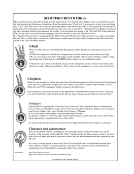 SCOTTISH CREST BADGES Chiefs Chieftains Armigers Clansmen And