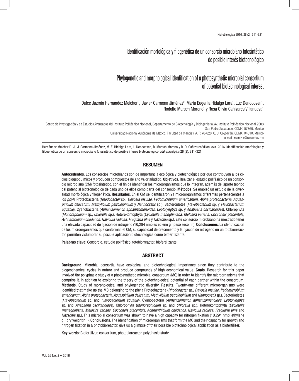 Identificación Morfológica Y Filogenética De Un Consorcio Microbiano Fotosintético De Posible Interés Biotecnológico Phylo