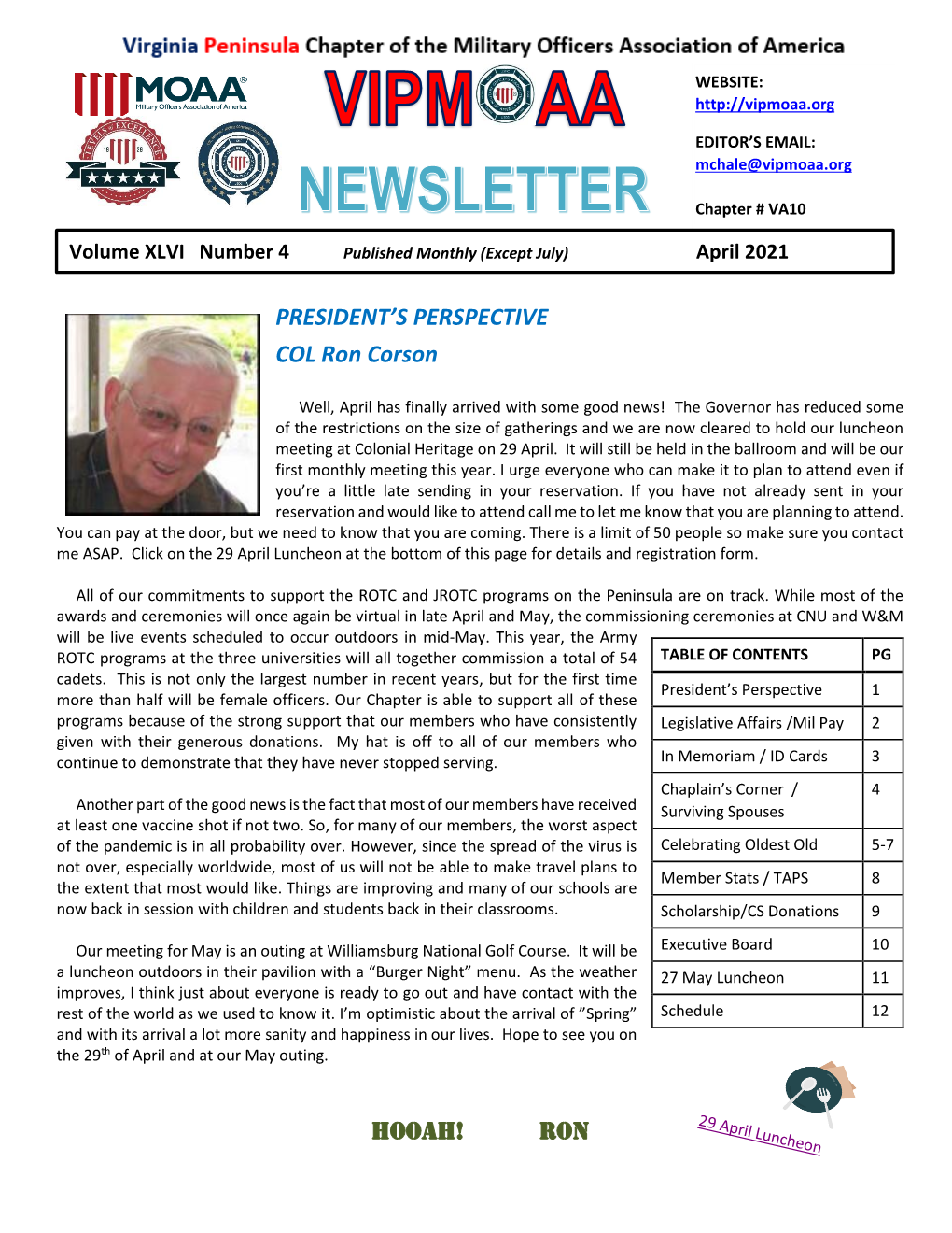VIPMOAA Newsletter LEGISLATIVE AFFAIRS - COL Jim Pauls TAKE ACTION