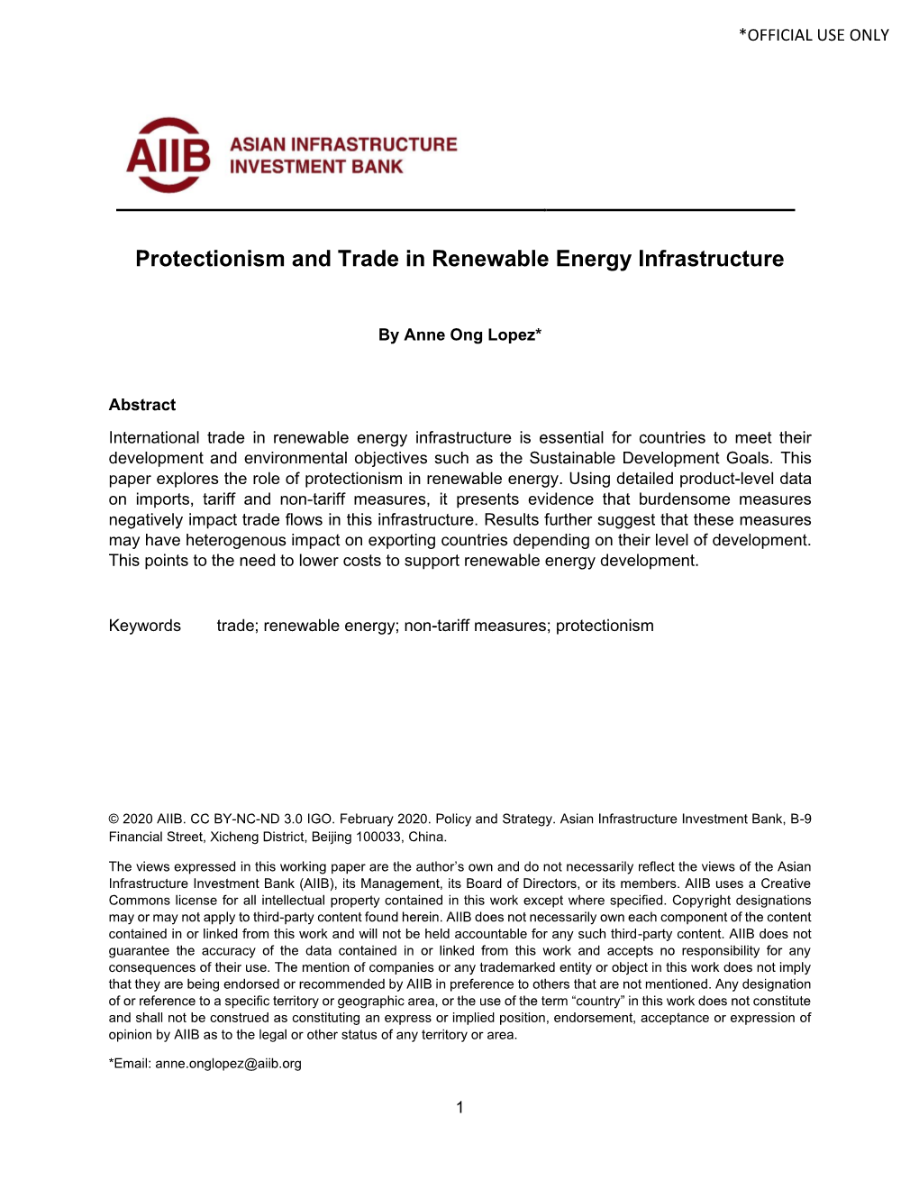 Protectionism and Trade in Renewable Energy Infrastructure