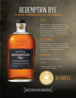 Redemption Rye a True Expression of the Grain Style