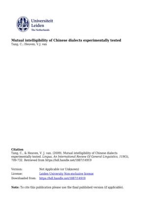 Mutual Intelligibility of Chinese Dialects Experimentally Tested Tang, C.; Heuven, V.J
