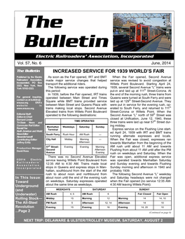 BULLETIN - JUNE, 2014 Bulletin Electric Railroaders’ Association, Incorporated Vol