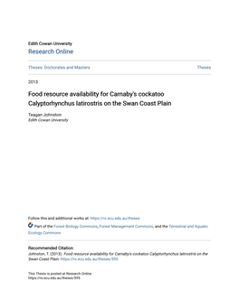 Food Resource Availability for Carnaby's Cockatoo Calyptorhynchus Latirostris on the Swan Coast Plain