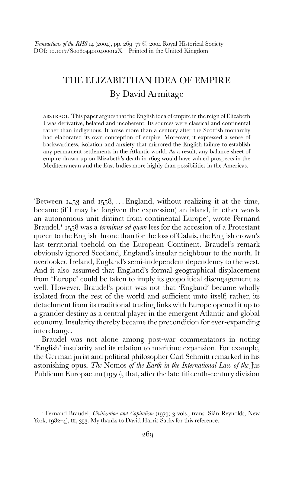 THE ELIZABETHAN IDEA of EMPIRE by David Armitage