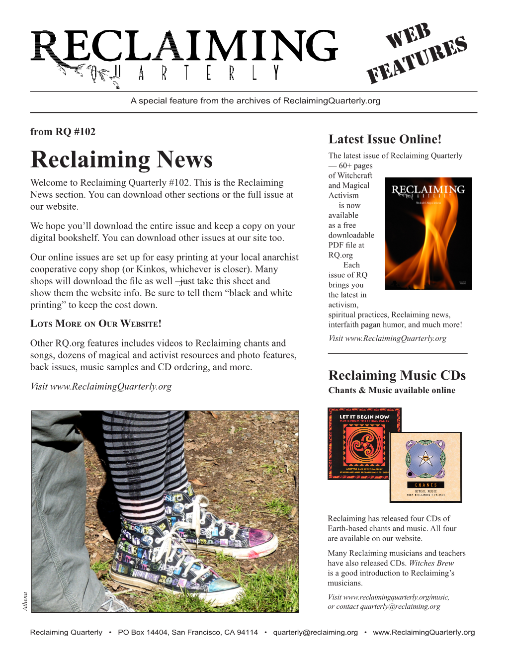 Reclaiming News — 60+ Pages of Witchcraft Welcome to Reclaiming Quarterly #102