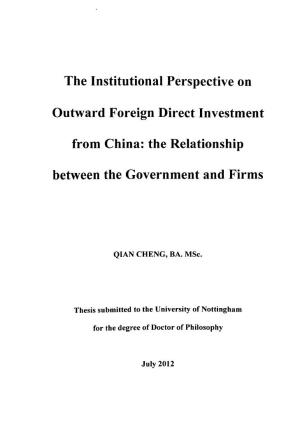 The Institutional Perspective on Outward Foreign Direct Investment