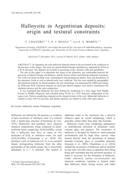 Halloysite in Argentinian Deposits: Origin and Textural Constraints