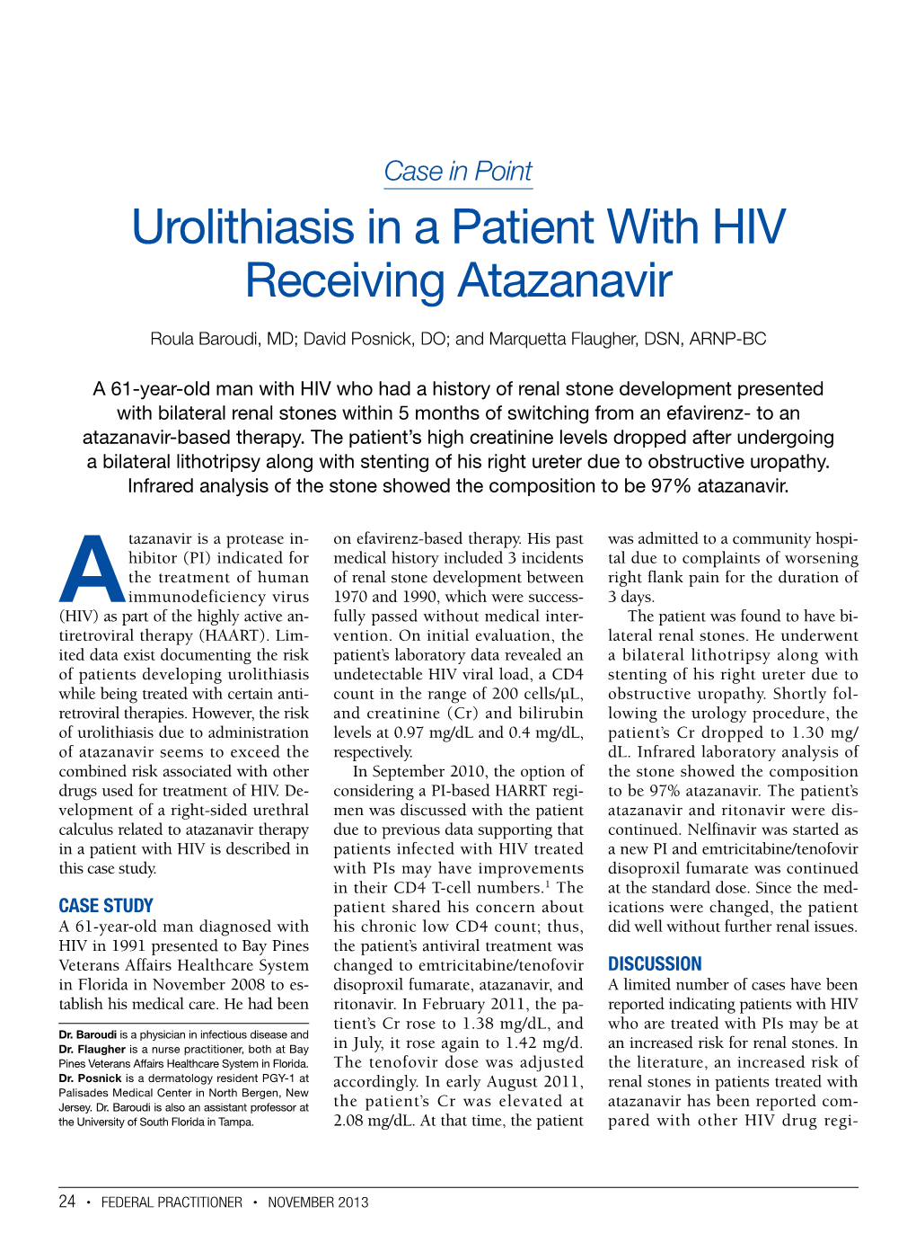 Urolithiasis in a Patient with HIV Receiving Atazanavir