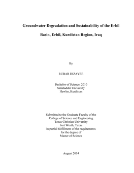 Groundwater Degradation and Sustainability of the Erbil Basin, Erbil, Kurdistan Region, Iraq