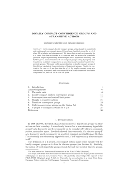 LOCALLY COMPACT CONVERGENCE GROUPS and N-TRANSITIVE ACTIONS