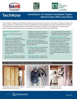 Installation of Common Insulation Types: Technote Wood-Frame Walls and Attics