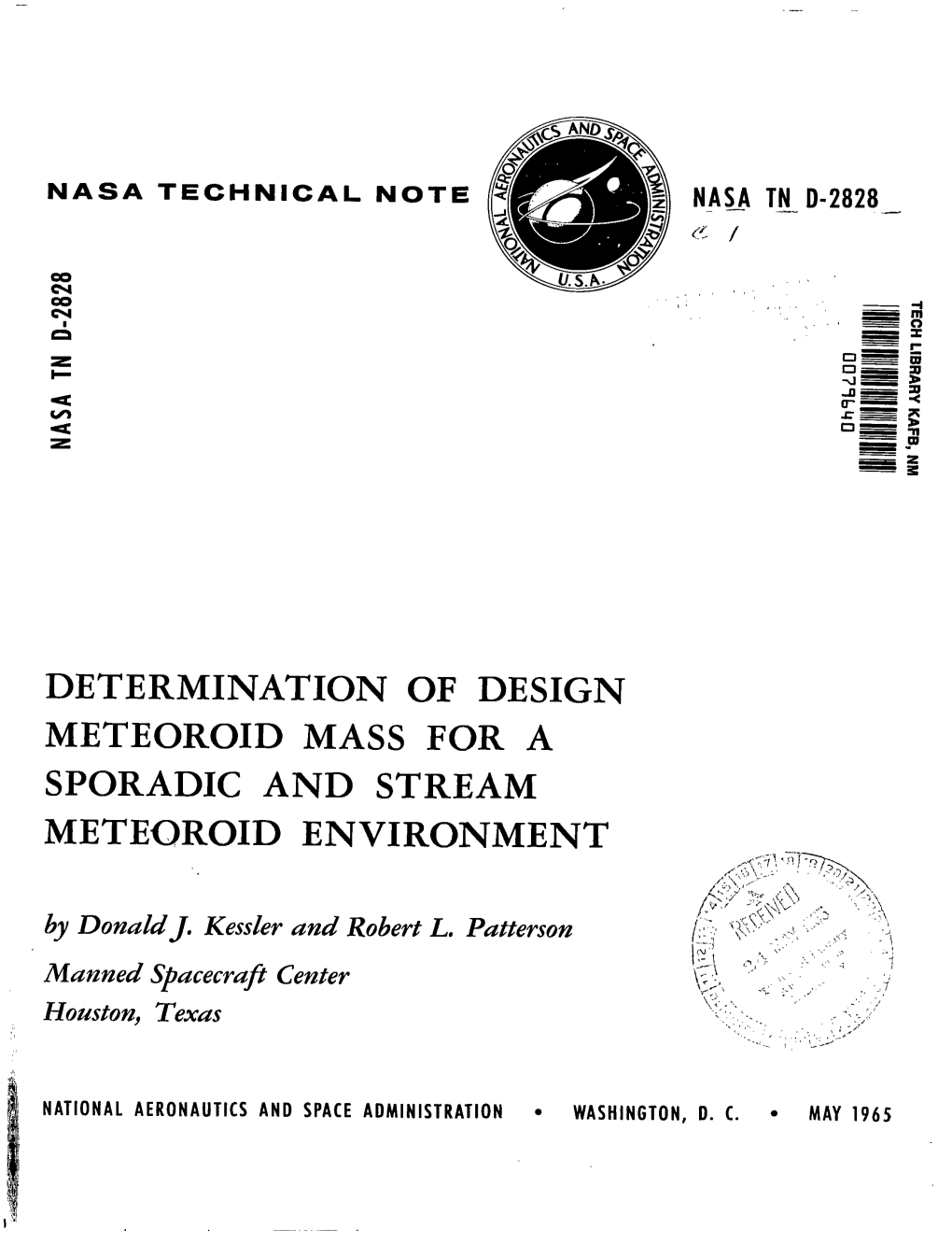 Determination of Design Meteoroid Mass for a Sporadic and Stream Meteoroid Environment