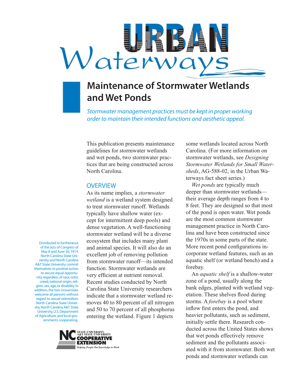 Maintenance of Stormwater Wetlands and Wet Ponds