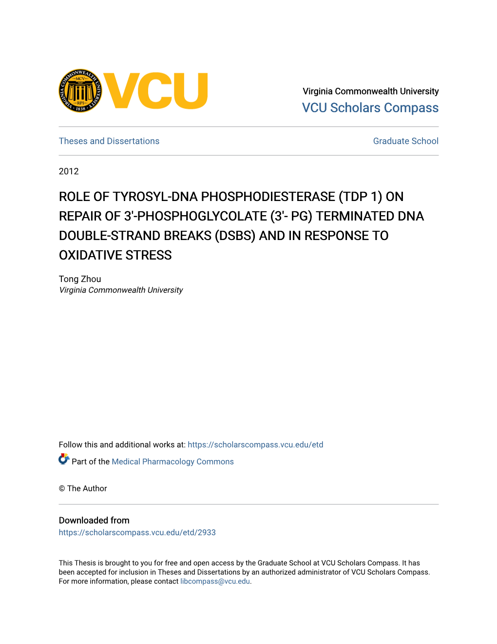 Role of Tyrosyl-Dna Phosphodiesterase (Tdp 1