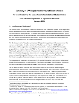 Summary of EPA Registration Review of Neonicotinoids