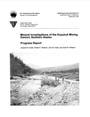 Mineral Investigations of the Koyukuk Mining District, Northern Alaska