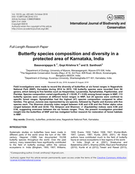 Butterfly Species Composition and Diversity in a Protected Area of Karnataka, India