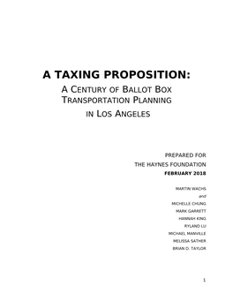A Taxing Proposition: a Century of Ballot Box Transportation Planning in Los Angeles