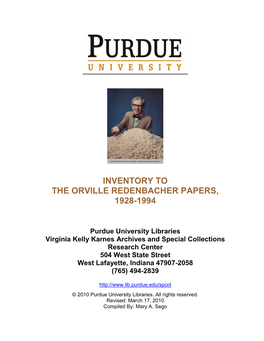 Inventory to the Orville Redenbacher Papers, 1928-1994