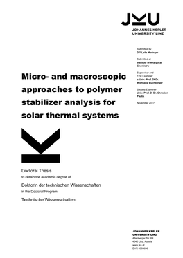 And Macroscopic Approaches to Polymer Stabilizer Analysis for Solar Thermal Systems