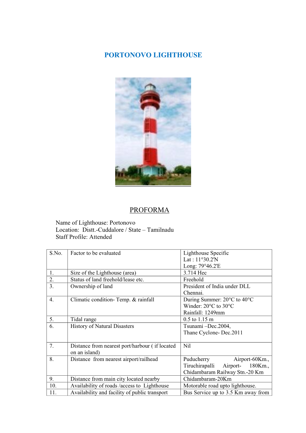 Portonovo Lighthouse Proforma