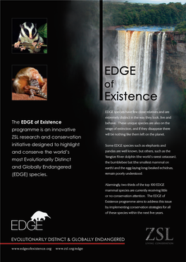The EDGE of Existence Programme Is an Innovative ZSL Research And