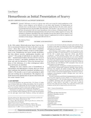 Hemarthrosis As Initial Presentation of Scurvy AILEEN LORENZO PANGAN and DWIGHT ROBINSON