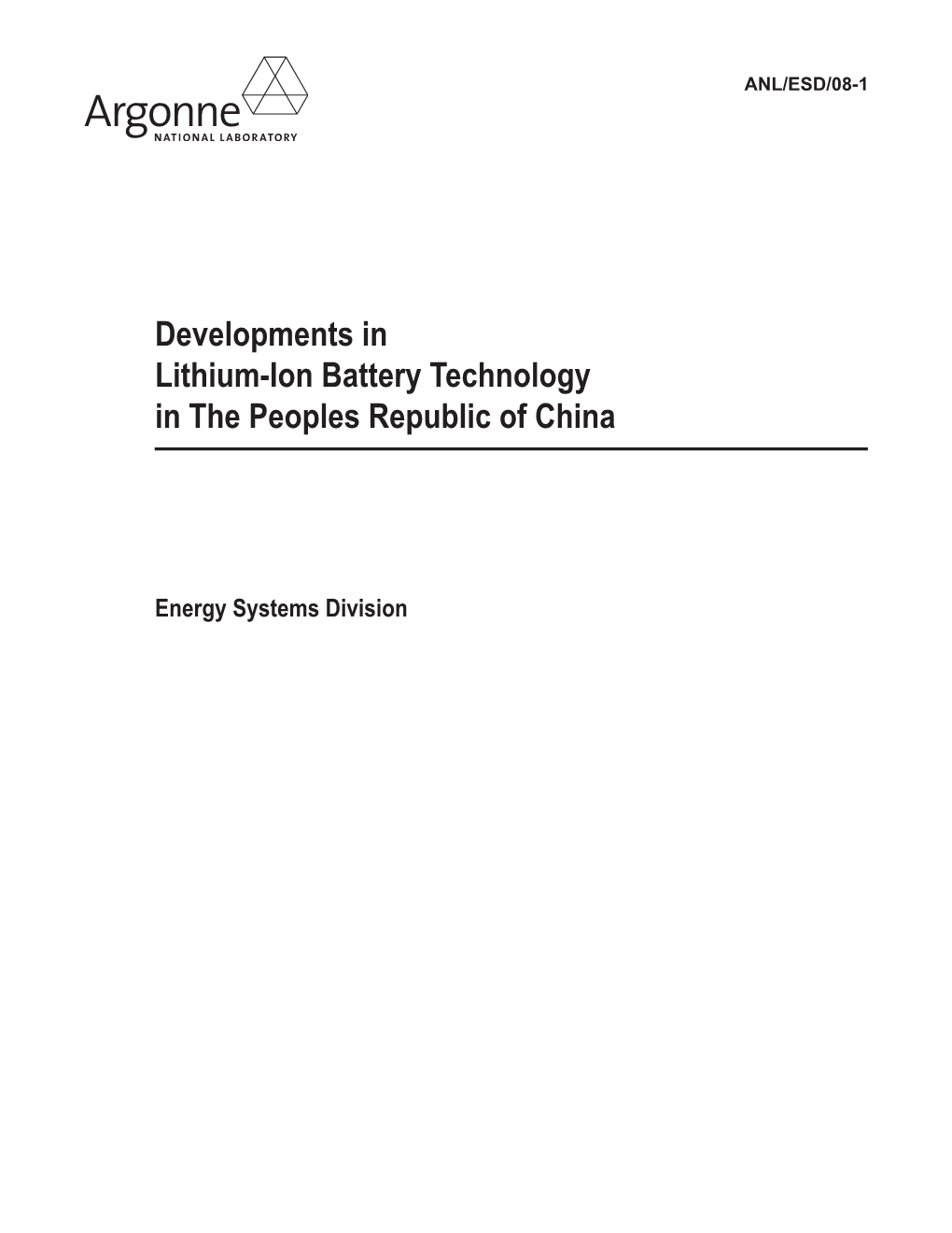 Developments in Lithium-Ion Battery Technology in the Peoples Republic of China