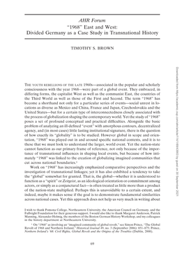 AHR Forum “1968” East and West: Divided Germany As a Case Study in Transnational History