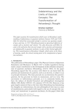 Indeterminacy and the Limits of Classical Concepts: the Transformation of Heisenberg’S Thought