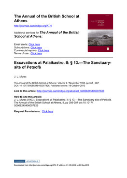 The Annual of the British School at Athens Excavations at Palaikastro