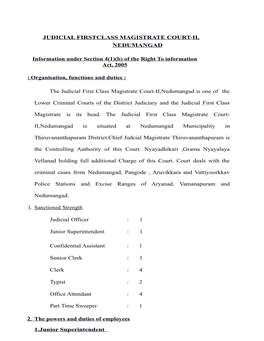 JUDICIAL FIRSTCLASS MAGISTRATE COURT-II, NEDUMANGAD Information Under Section 4(1)