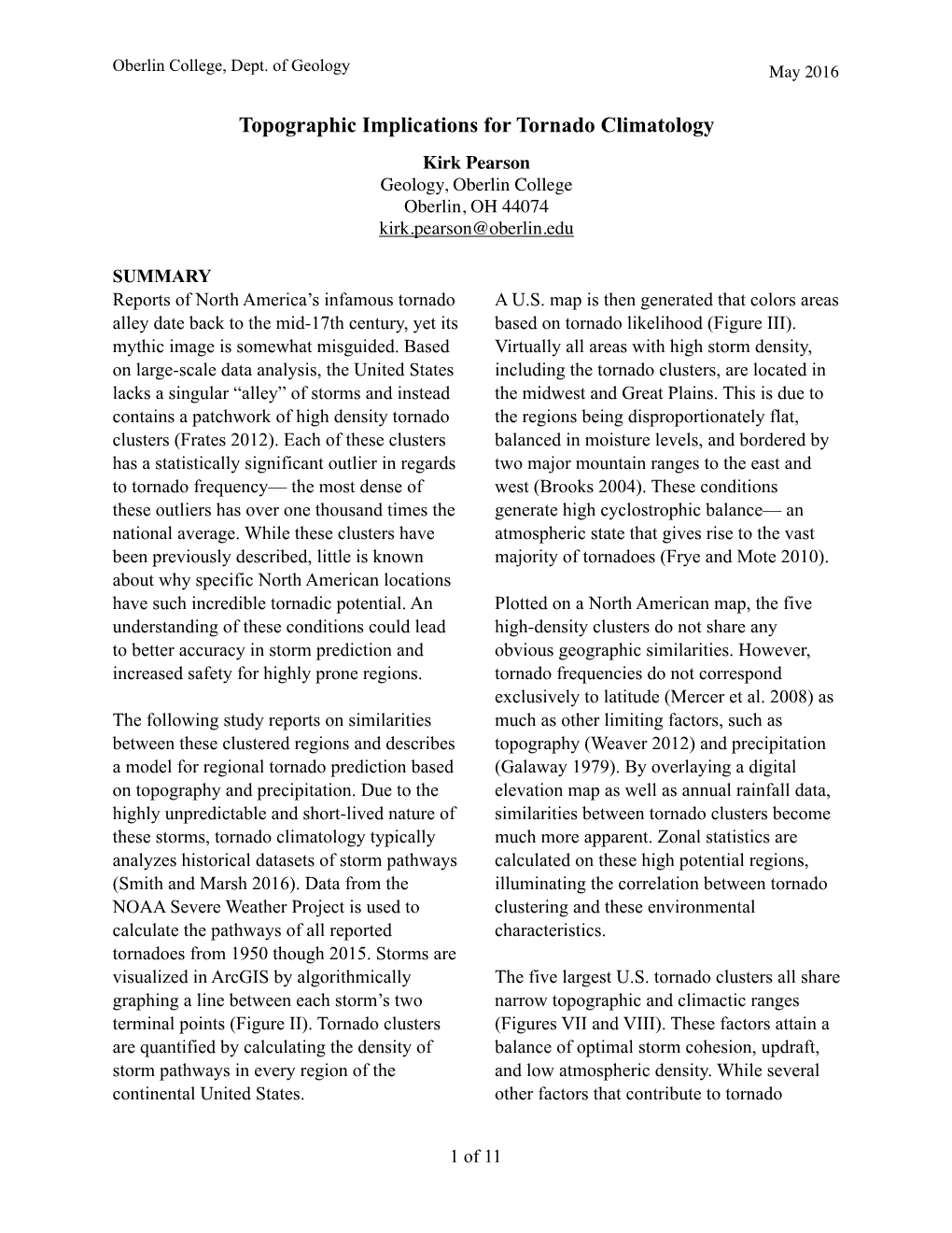 Topographic Implications on Tornado Climatology