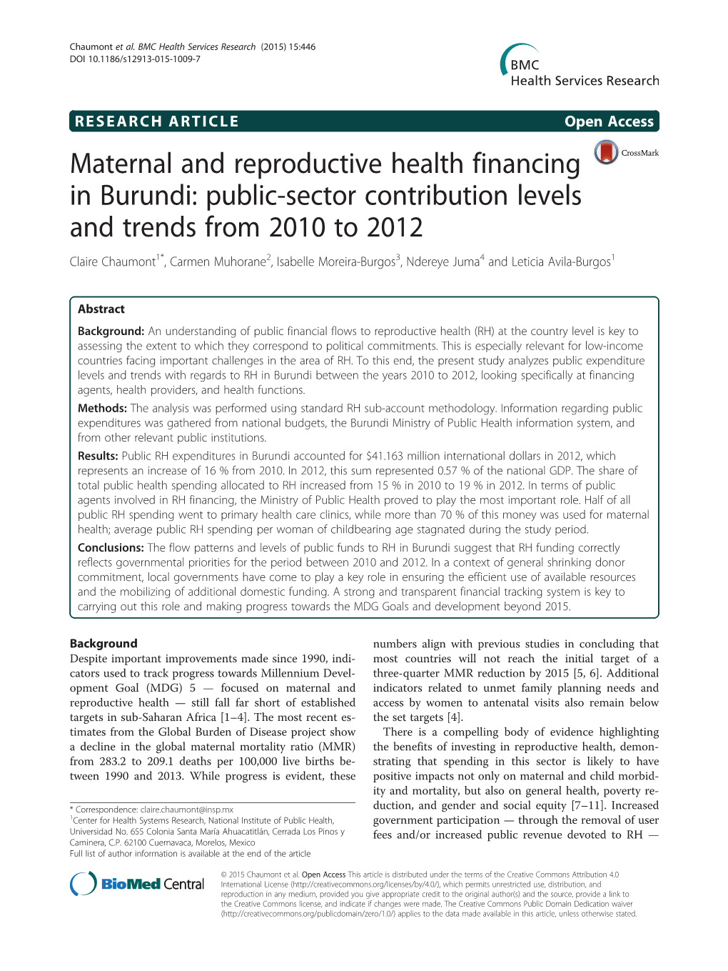 Maternal and Reproductive Health Financing in Burundi