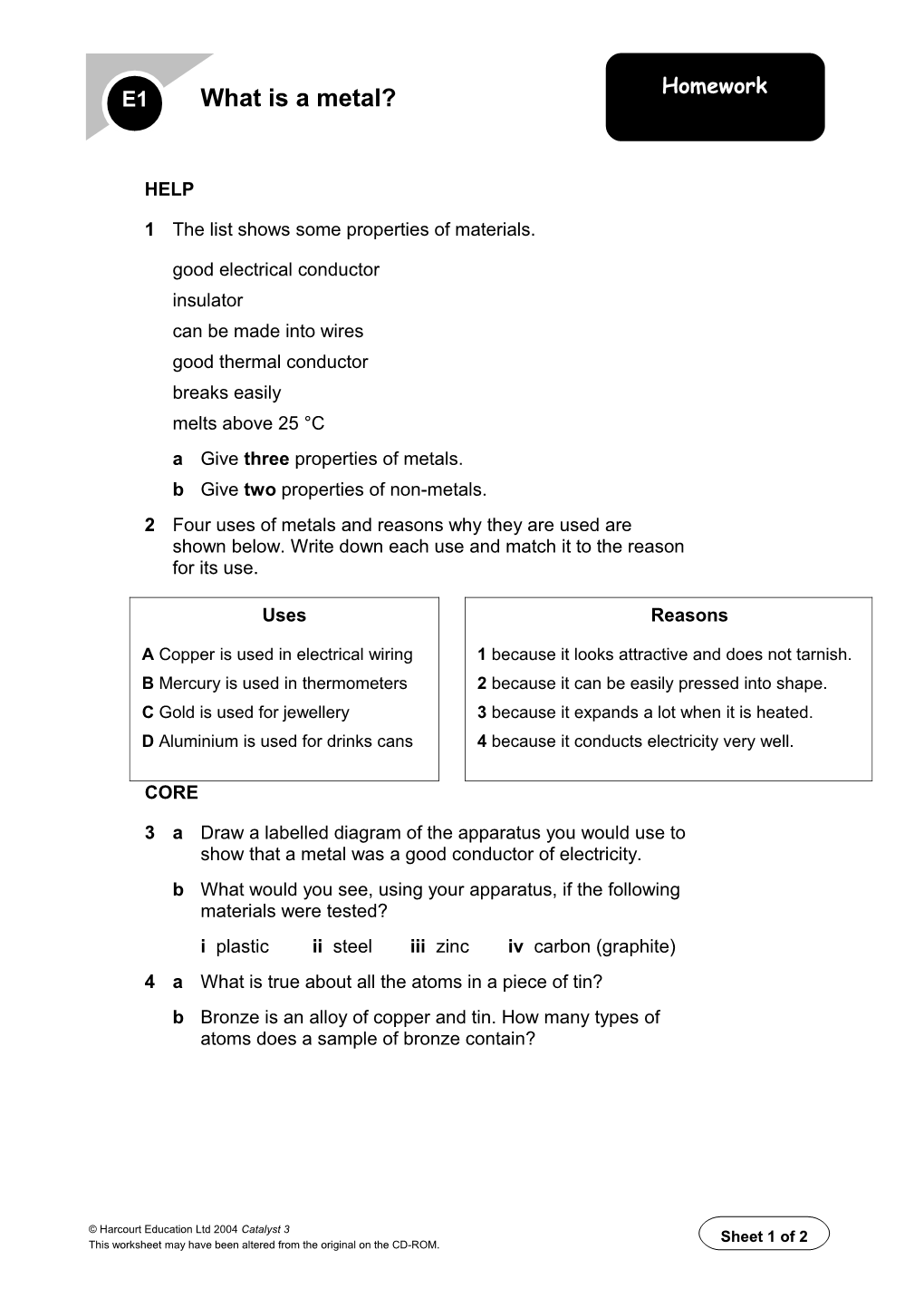 1 the List Shows Some Properties of Materials