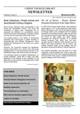CHRIST CHURCH LIBRARY NEWSLETTER Volume 5, Issue 1 Michaelmas 2008